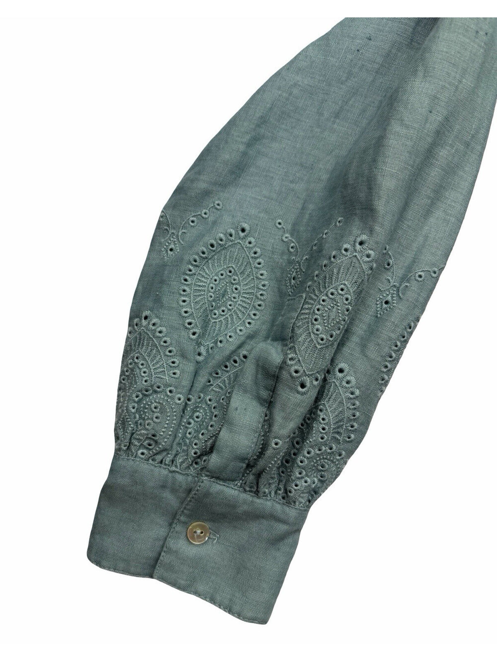 Elie Tahari Lesley Shirt & Pant 2 Piece Set Embroidered Linen Blue Breeze Size M - Picture 4 of 11